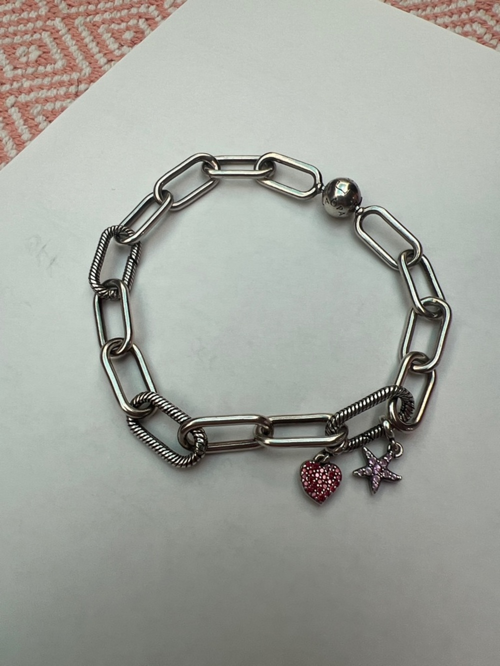 Pandora Paper Clip Link Bracelet with 2 Mini Crystal Charms - Picture 3 of 7